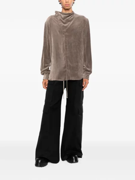 Cămașă Rick Owens de catifea drapată maro