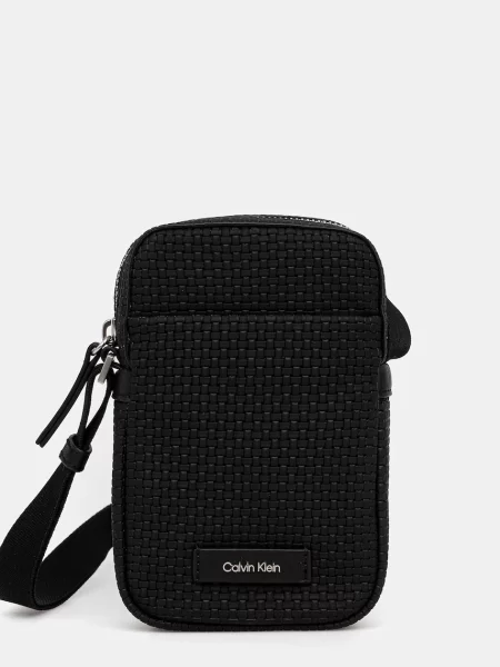 Geantă crossover Calvin Klein Embossed Woven Slim Reporter negru