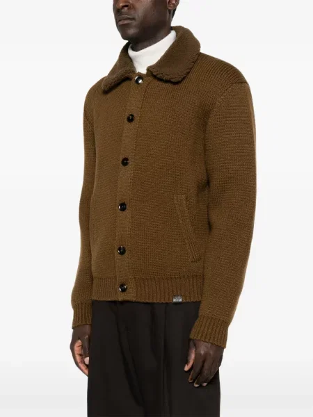 Gulerat cardigan Tom Ford din piele de oaie maro
