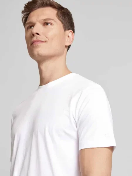 T-shirt z okrągłym prążkowanym dekoltem w zestawie 2 szt. Olymp Level Five biała