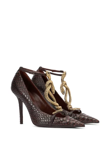 Pantofi cu toc Roberto Cavalli cu model piele de șarpe maro