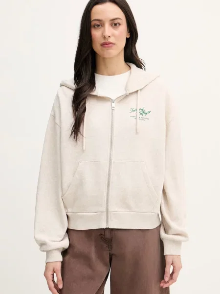 Tommy Hilfiger dukserica na zakopčavanje za žene od pamuka bež