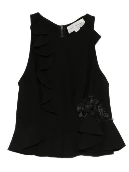 Bluzka Gemy Maalouf w kwiatki z falbankami czarna