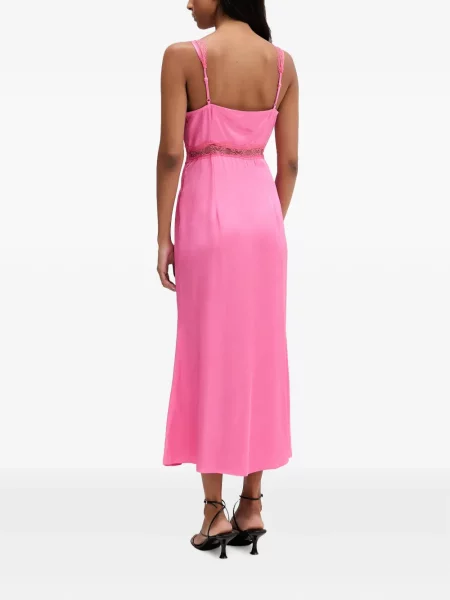 Rochie midi Never Fully Dressed cu decolteu în V din dantelă roz