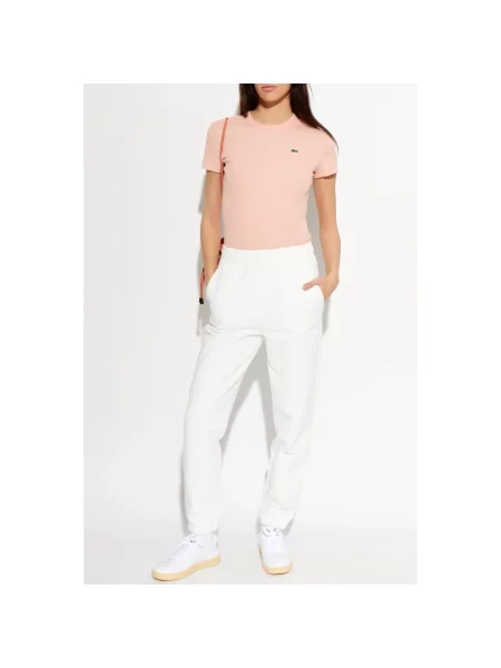 Lacoste Koszulki Kobieta S Dopasowana Koszulka z Bawełny Prążkowanej Lacoste Sport różowy