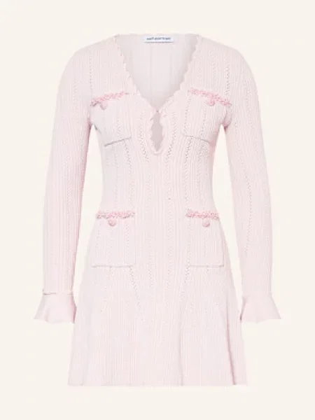 Self-Portrait Dzianinowa Sukienka Z Ozdobnymi Koralikami pink różowa