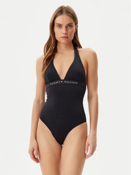 Plavky Tommy Hilfiger Halter One Piece black černé