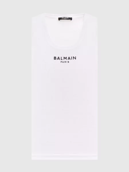 Майка в рубчик з вишивкою логотипа Balmain біла
