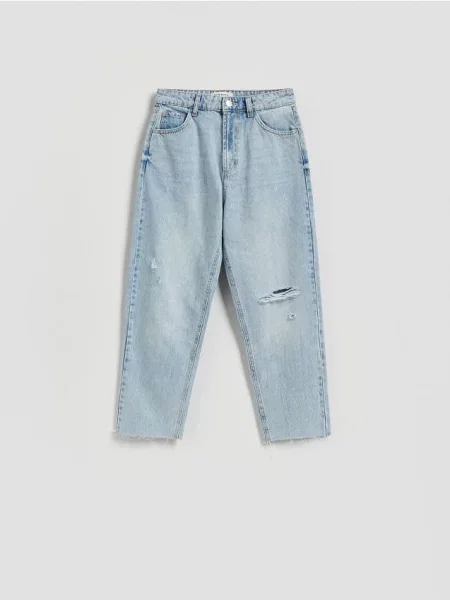 Reserved Jeansy straight z przetarciami niebieski