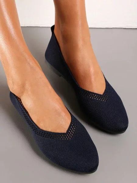 Balerini Bleumarin Plat Împletite cu Decupaje Decorative Daniya