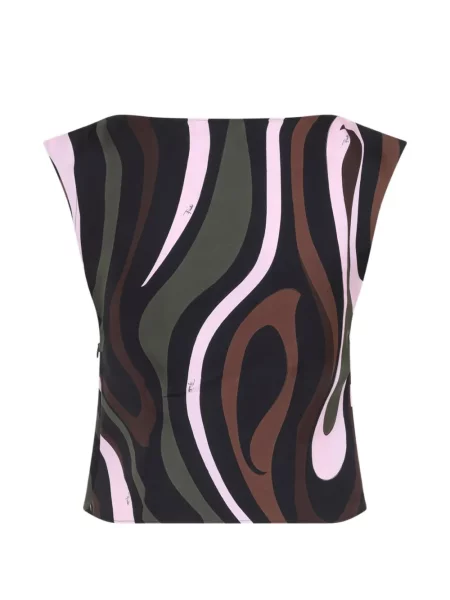 Top Pucci de mătase cu imagine cu imprimeu abstract negru