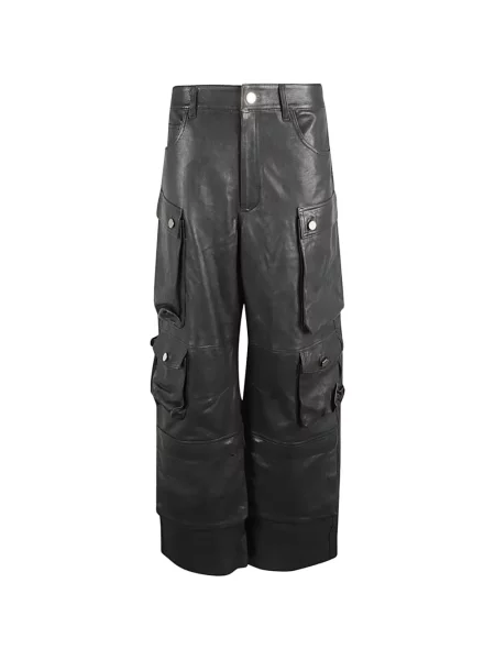 Spodnie cargo Fermas skórzane czarne