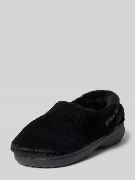 Klapki ze sztucznego futra Crocs czarne