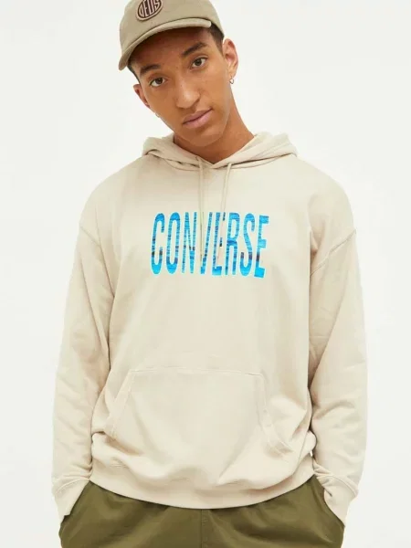 Суичър с качулка Converse с качулка с принт бежово