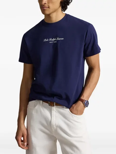Polo Polo Ralph Lauren με σχέδιο με στρογγυλή λαιμόκοψη από ζέρσεϋ μπλε