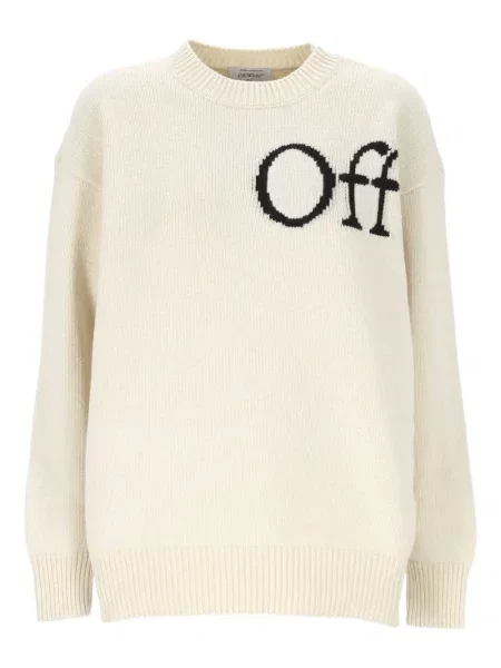 Pulover Off-white de lână cu autograf alb