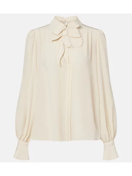 Bluză Valentino de mătase cu model floral alb