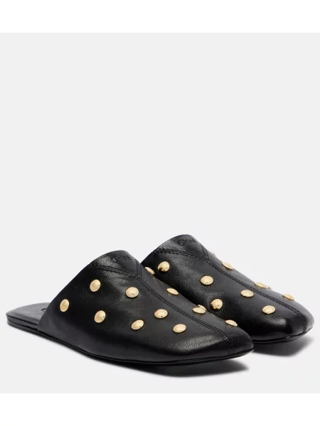 Papuci tip mules Chloé din piele cu tepi negru