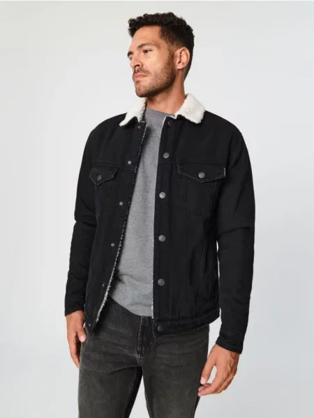 Sinsay Kurtka jeansowa sherpa czarny