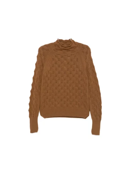 Lniany sweter z golfem Ermanno Scervino brązowy