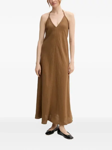 Rochie maxi Benetton cu gât halter cu spatele deschis maro