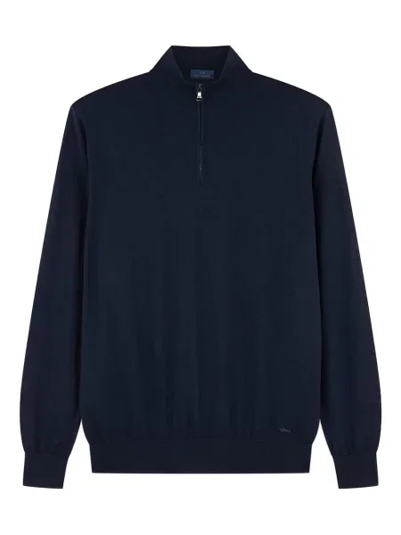 Pulover Paul & Shark cu broderie de jumătate de fermoar albastru