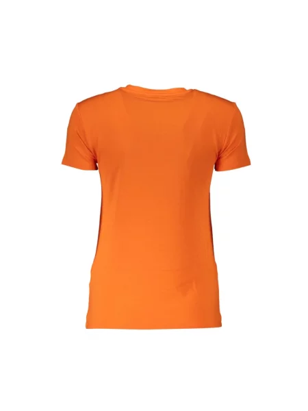 Dzianinowa koszulka Patrizia Pepe z kryształkami z krótkim rękawem pomarańczowa