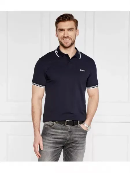 BOSS Tricou Paul albastru închis / alb verde