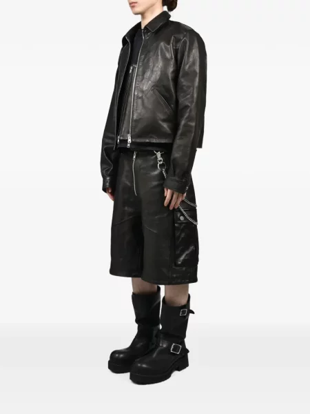 Pantaloni scurți cargo Filth din piele negru