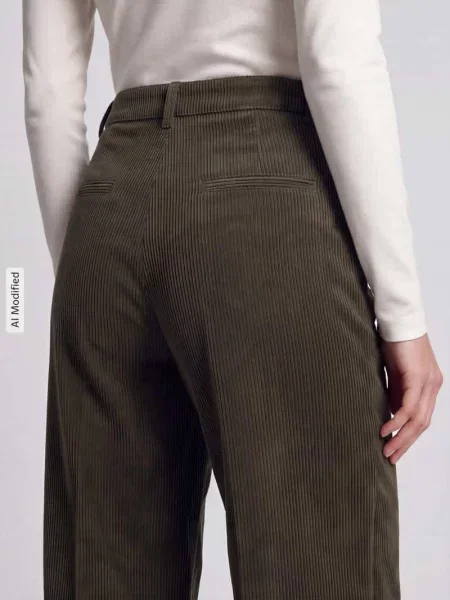 Spodnie sztruksowe o kroju relaxed fit boczne wpuszczane model ALEXIS' Cambio oliwkowe