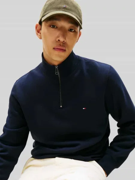 Sweter z mieszanki bawełny Tommy Hilfiger granatowy