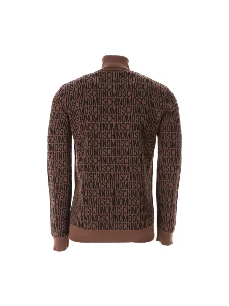 Sweter z golfem Moschino z logo brązowy