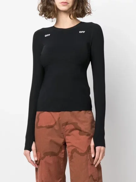 Lung top Off-white cu imagine alb