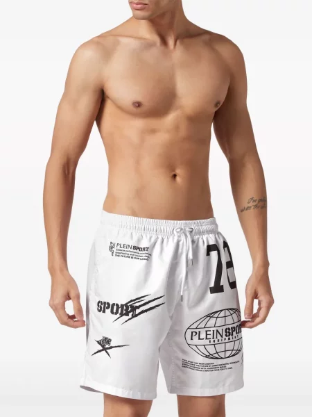 Slip de baie Plein Sport cu imagine alb