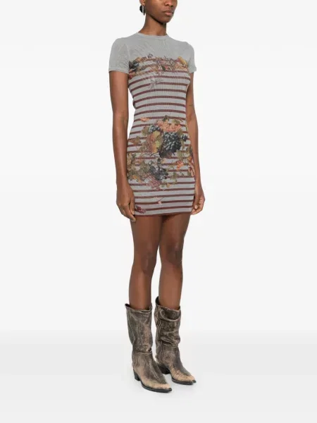 Rochie mini Jean Paul Gaultier cu dungi cu imagine de costum gri