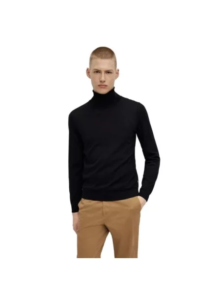 BOSS sweter wełniany lekkie z golferm czarny