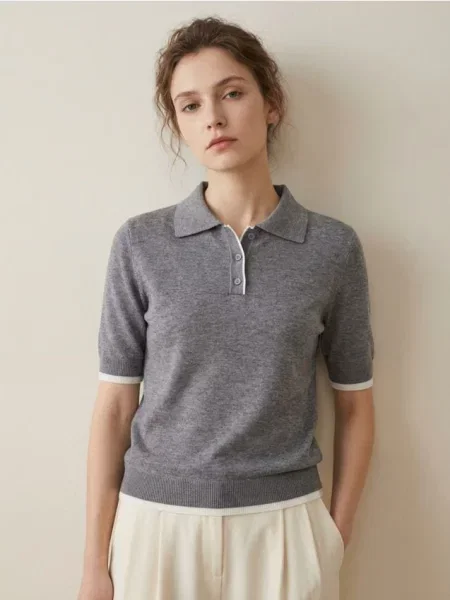 Светр з комірцем середньо-сірий сірий