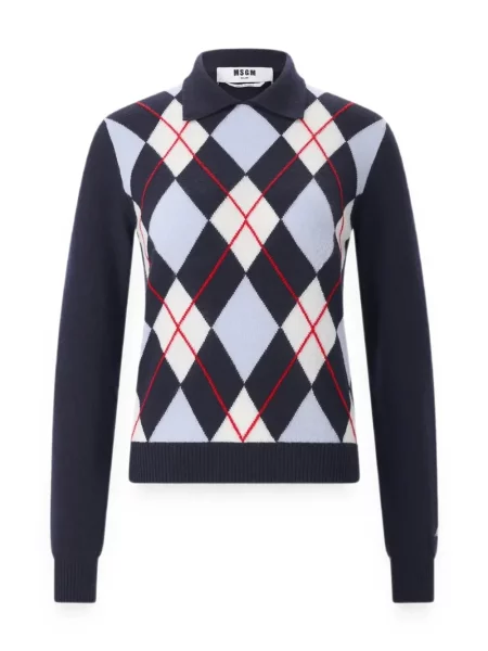 Gulerat tricou polo Msgm cu model argyle albastru