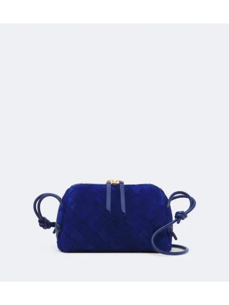 Geanta crossbody Bottega Veneta din piele de căprioară albastru