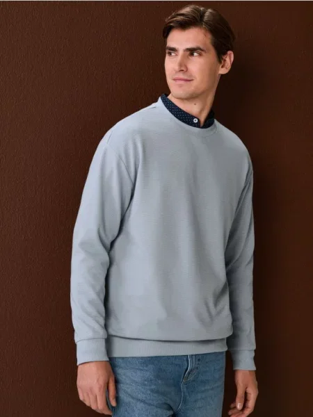 Sinsay Bluza crewneck basic niebieski