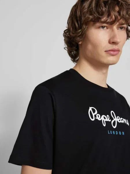T-shirt z nadrukiem z logo model ‘EGGO’ Pepe Jeans czarna