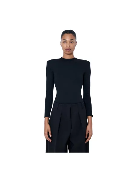 Top Jil Sander wełniany z długim rękawem czarny