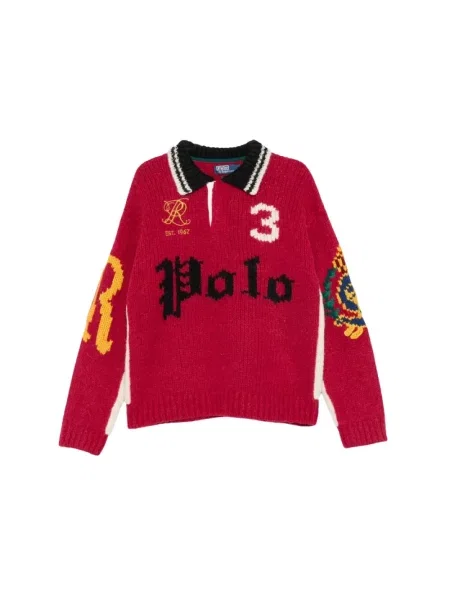 Dzianinowa koszulka polo Ralph Lauren z logo czerwona