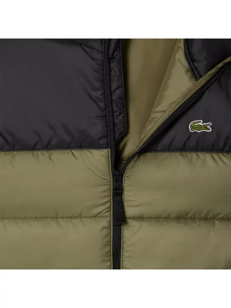 Lacoste Pikowana Kamizelka Khaki Z Kapturem zielona