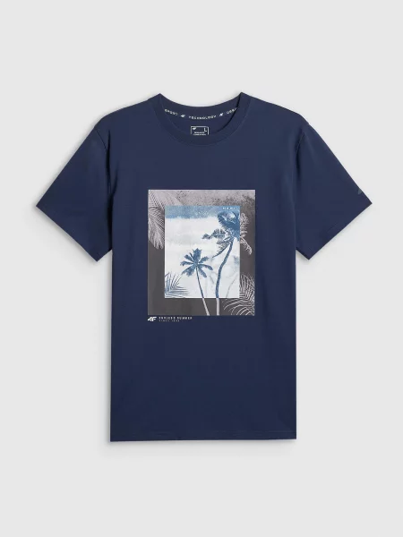 T-shirt regular z nadrukiem 4F niebieska