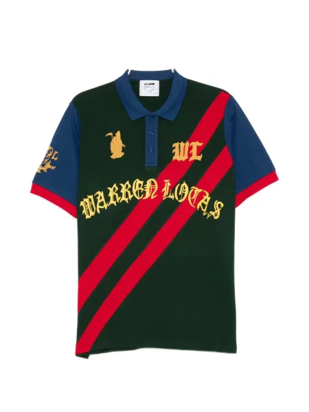 Tricou polo Warren Lotas cu broderie cu dungi verde
