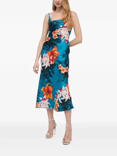 Rochie midi Guess cu model floral cu imagine albastru