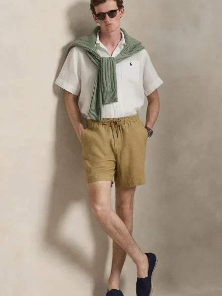 Lněná košile Polo Ralph Lauren bílá