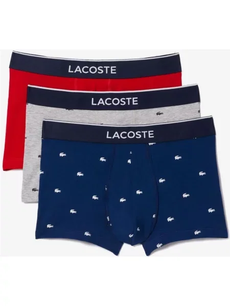 Bokserki Lacoste Printed Stretch granatowe czerwone 3 sztuki XS białe