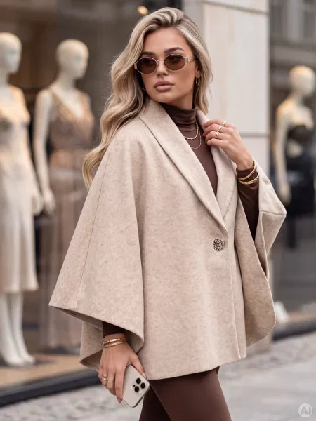 Płaszcz ponczo oversize na guzik Dstreet beżowy